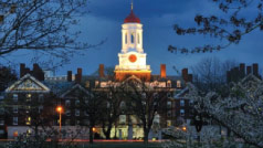 College campus building at dusk