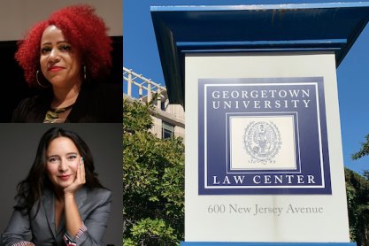 Georgetown University School of Law sign in front of main entrance to administrative building