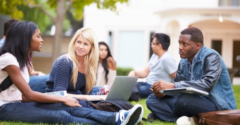Group Of University Students Working Outside Together
