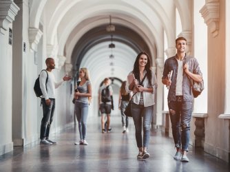 Students walking on college campus