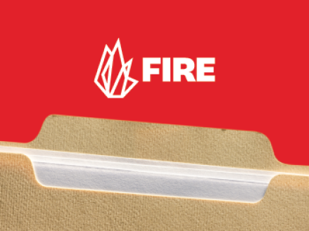 FIRE logo before a file with papers in it