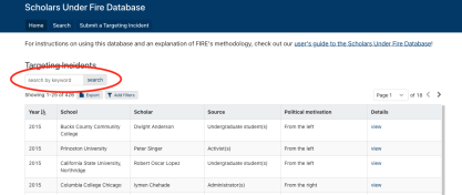 Scholars Under Fire Database Users Guide